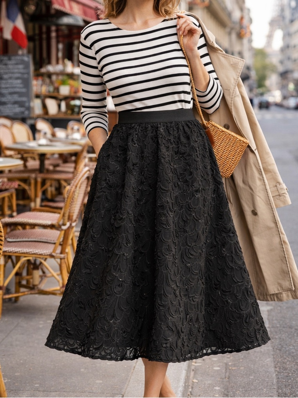 Catherine Malandrino Black Textured A-Line Skirt Size 8 Chic Flare